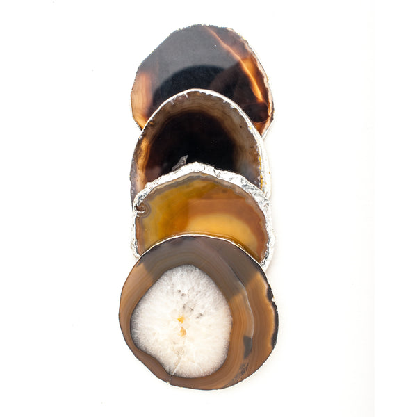 Coaster in Brown Agate, Silver, Set of 4