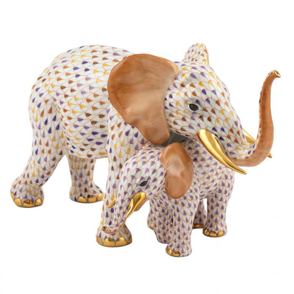 Herend Mother and Baby Elephant