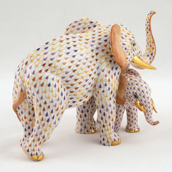 Herend Mother and Baby Elephant