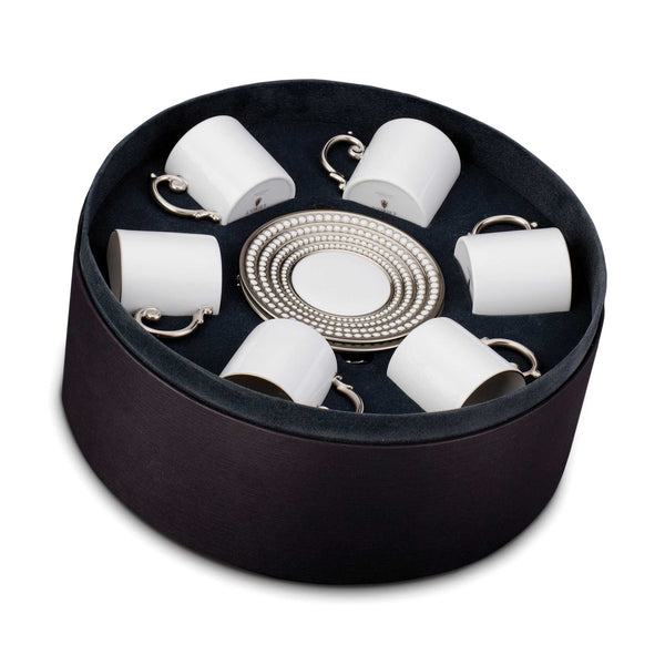 L'Objet,  Perlée Platinum Espresso Cup + Saucer (Set of 6)