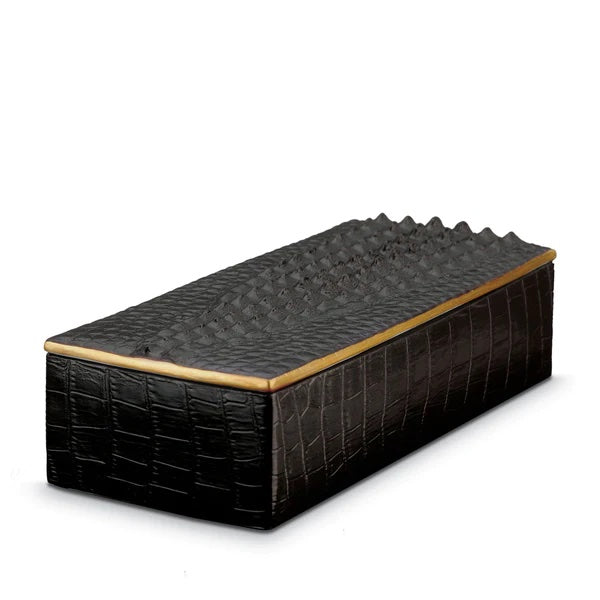 L'Objet Crocodile Porcelain and Gold Rectangular Box