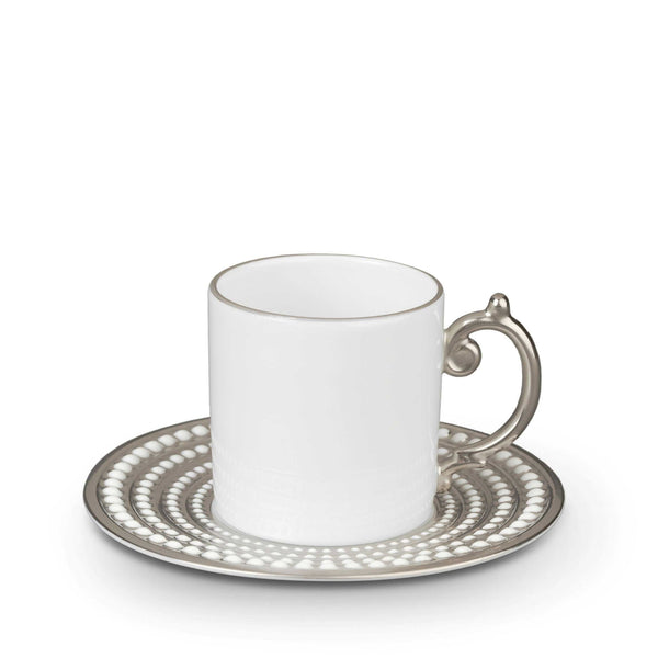 L'Objet,  Perlée Platinum Espresso Cup + Saucer (Set of 6)