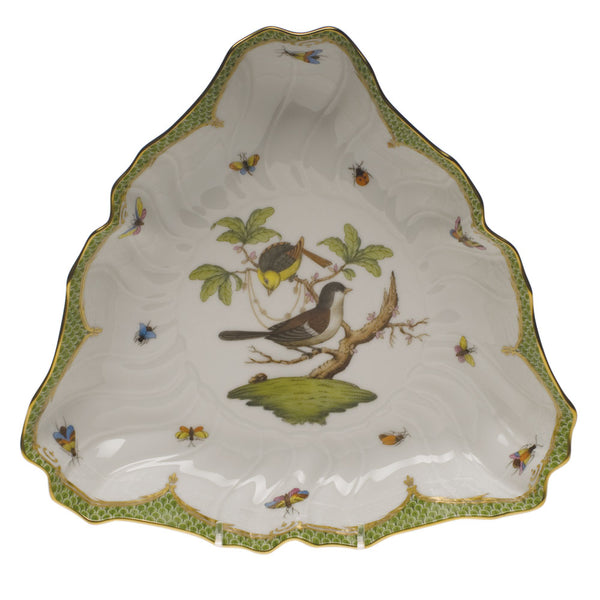 Herend Rothschild Bird Green Border Triangle Dish
