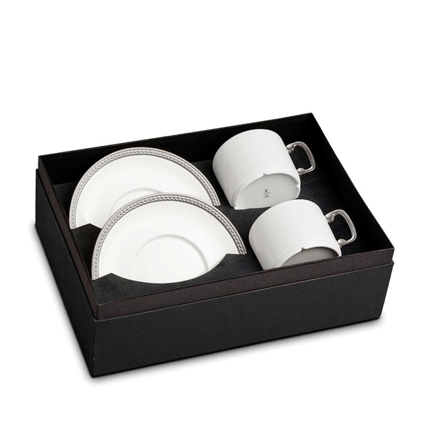 L'Objet, Platinum Soie Tressée Tea Cup + Saucer (Set of 2)